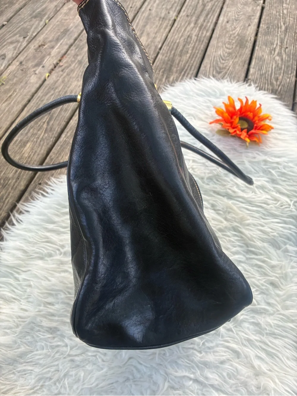 🌺LARGE genuine leather tote shoulder bag black🌺 - Picture 7 of 10